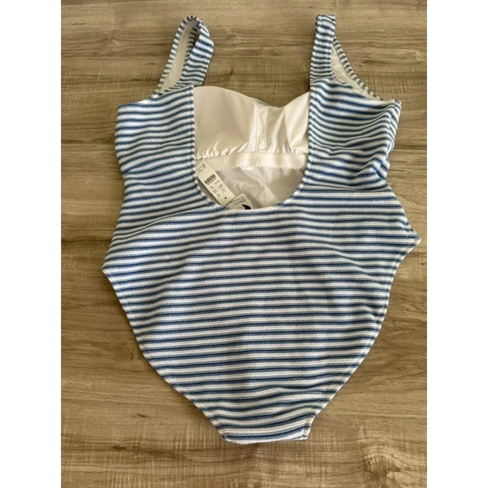 NWT J. Crew Women's Striped Textured Square Neck One-Piece Swimsuit-Size 18
